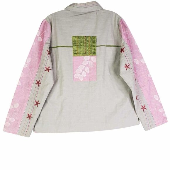 Parsley & Sage Button Down Shirt Pink Green Long Sleeve Patchwork Medium New - Picture 3 of 12